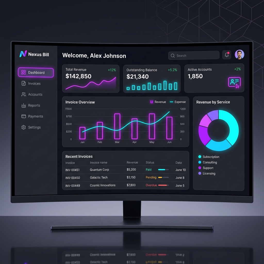 Dashboard interface of Billing Management System showing invoice tracking